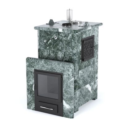 Газовая печь для бани ИзиСтим «Сочи» с боковым подключением в кожухе из змеевика в Брянске